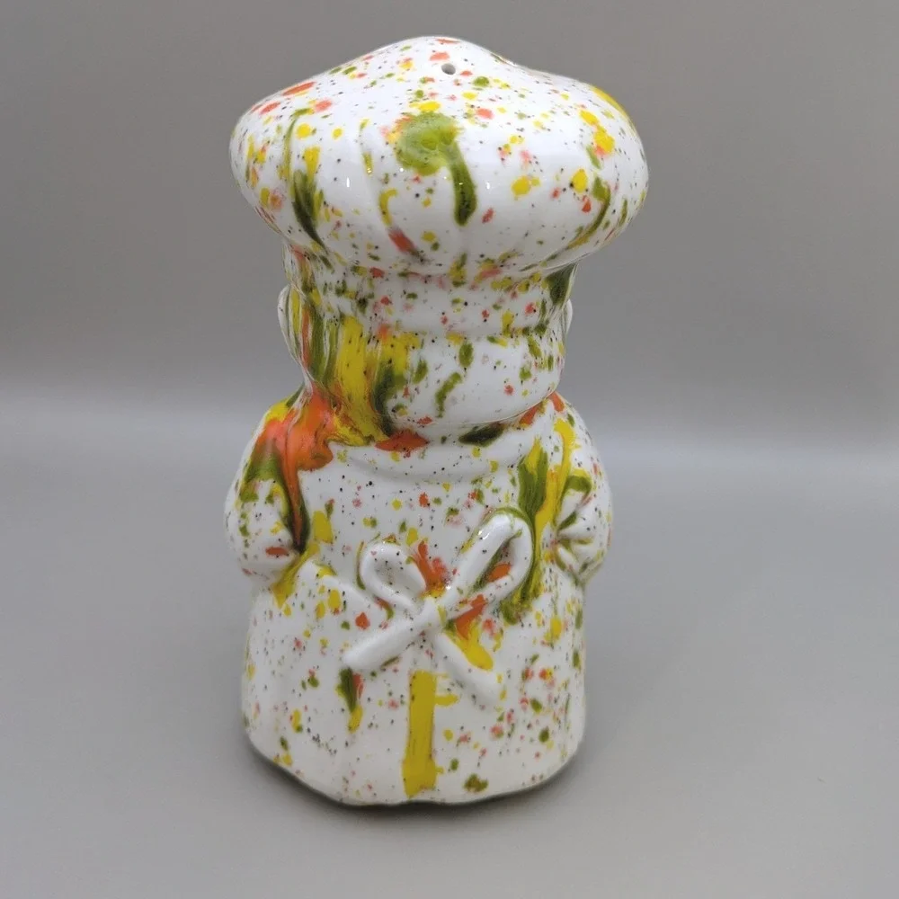 Vintage Chef Salt Pepper Cheese Shaker Set Splatter‎ Drip Glaze Multicolor 3pc